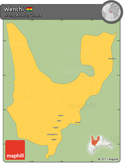 Savanna Style Simple Map of Wenchi, single color outside