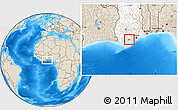 Shaded Relief Location Map of Abura, highlighted country
