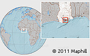 Gray Location Map of Anyan-Breman, highlighted country, highlighted parent region, hill shading