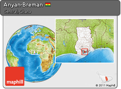 Physical Location Map of Anyan-Breman, highlighted country, highlighted parent region, within the entire country