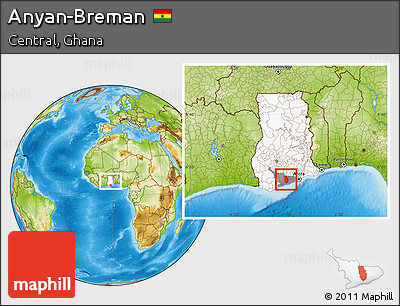 Physical Location Map of Anyan-Breman, highlighted country, highlighted parent region, within the entire country