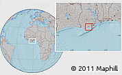 Gray Location Map of Asebu, hill shading