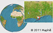 Satellite Location Map of Asebu, highlighted parent region, within the entire country