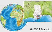 Physical Location Map of Winneba, highlighted country, highlighted parent region, within the entire country