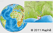 Physical Location Map of Winneba, highlighted parent region, within the entire country