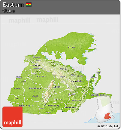 Physical 3D Map of Eastern, single color outside
