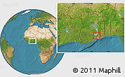 Satellite Location Map of Akwamu-Anum-Boso, within the entire country