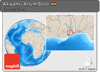 Shaded Relief Location Map of Akwamu-Anum-Boso