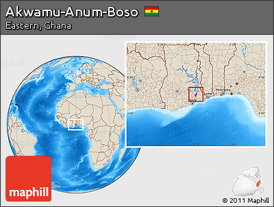 Shaded Relief Location Map of Akwamu-Anum-Boso