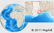 Shaded Relief Location Map of Akwamu-Anum-Boso, highlighted country