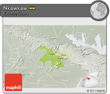 Physical 3D Map of Nkawkaw, lighten, semi-desaturated