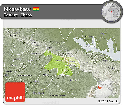 Physical 3D Map of Nkawkaw, semi-desaturated