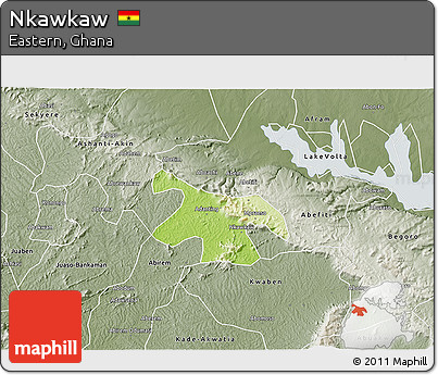 Physical 3D Map of Nkawkaw, semi-desaturated