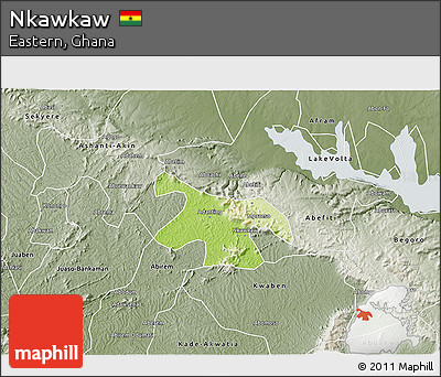 Physical 3D Map of Nkawkaw, semi-desaturated