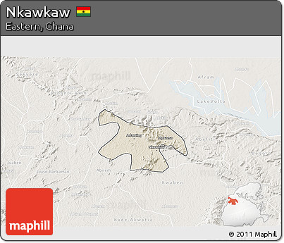 Shaded Relief 3D Map of Nkawkaw, lighten
