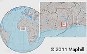 Gray Location Map of Nkawkaw, highlighted parent region, within the entire country, hill shading