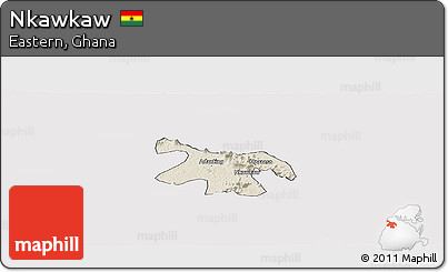 Shaded Relief Panoramic Map of Nkawkaw, cropped outside