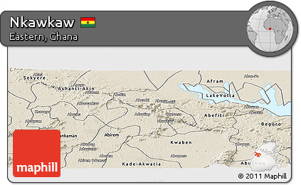Shaded Relief Panoramic Map of Nkawkaw