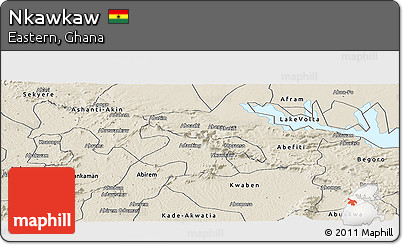 Shaded Relief Panoramic Map of Nkawkaw