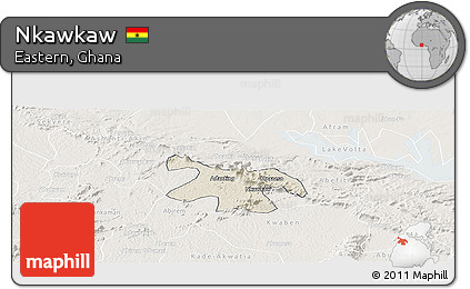 Shaded Relief Panoramic Map of Nkawkaw, lighten