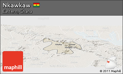 Shaded Relief Panoramic Map of Nkawkaw, lighten