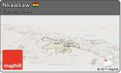 Shaded Relief Panoramic Map of Nkawkaw, lighten