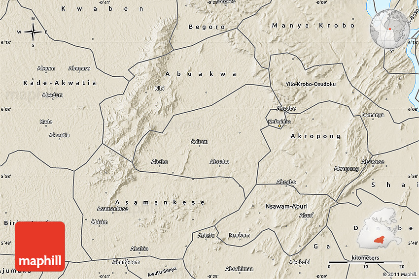 Shaded Relief Map of Suhum