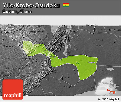 Physical 3D Map of Yilo-Krobo-Osudoku, darken, desaturated