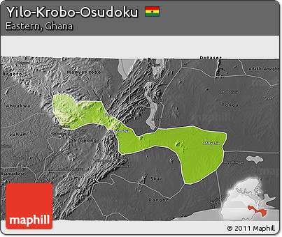 Physical 3D Map of Yilo-Krobo-Osudoku, darken, desaturated