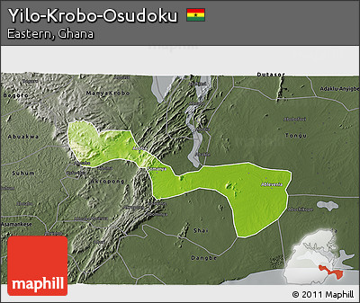 Physical 3D Map of Yilo-Krobo-Osudoku, darken, semi-desaturated