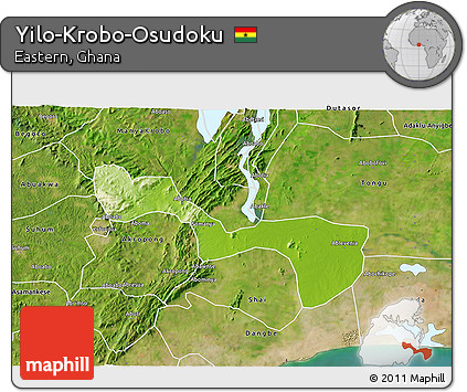 Physical 3D Map of Yilo-Krobo-Osudoku, satellite outside