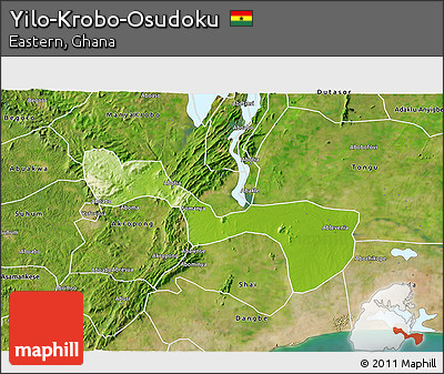 Physical 3D Map of Yilo-Krobo-Osudoku, satellite outside