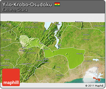 Physical 3D Map of Yilo-Krobo-Osudoku, satellite outside