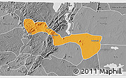 Political 3D Map of Yilo-Krobo-Osudoku, desaturated