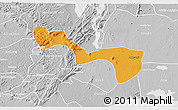 Political 3D Map of Yilo-Krobo-Osudoku, lighten, desaturated