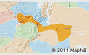 Political 3D Map of Yilo-Krobo-Osudoku, lighten