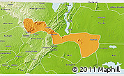 Political 3D Map of Yilo-Krobo-Osudoku, physical outside