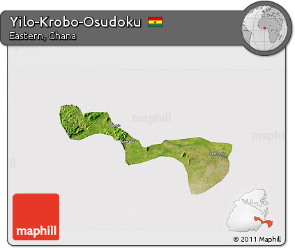 Satellite 3D Map of Yilo-Krobo-Osudoku, cropped outside