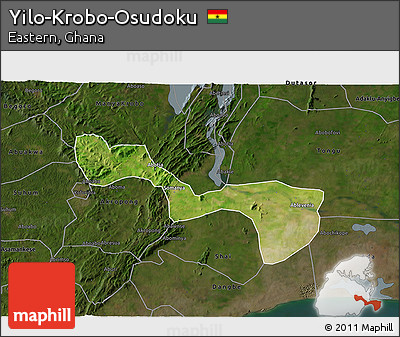 Satellite 3D Map of Yilo-Krobo-Osudoku, darken