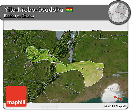 Satellite 3D Map of Yilo-Krobo-Osudoku, darken