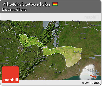 Satellite 3D Map of Yilo-Krobo-Osudoku, darken
