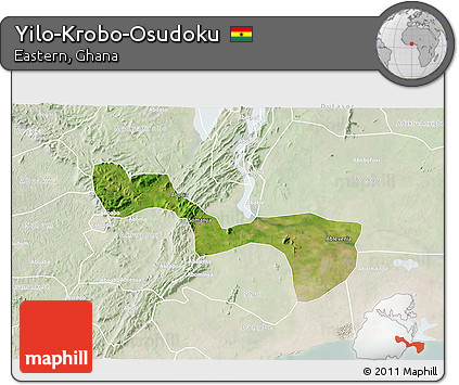 Satellite 3D Map of Yilo-Krobo-Osudoku, lighten