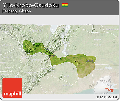 Satellite 3D Map of Yilo-Krobo-Osudoku, lighten