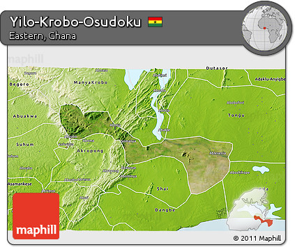Satellite 3D Map of Yilo-Krobo-Osudoku, physical outside