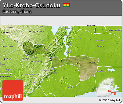Satellite 3D Map of Yilo-Krobo-Osudoku, physical outside