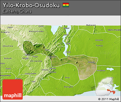 Satellite 3D Map of Yilo-Krobo-Osudoku, physical outside