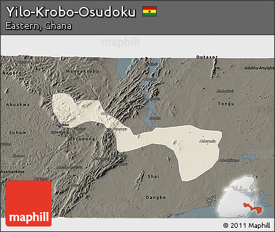 Shaded Relief 3D Map of Yilo-Krobo-Osudoku, darken