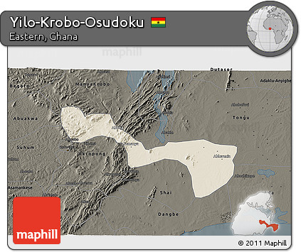 Shaded Relief 3D Map of Yilo-Krobo-Osudoku, darken