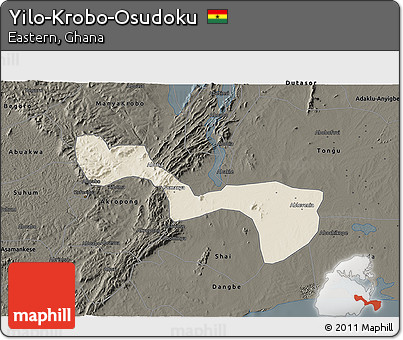 Shaded Relief 3D Map of Yilo-Krobo-Osudoku, darken
