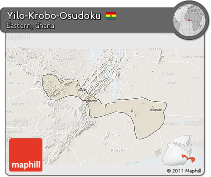Shaded Relief 3D Map of Yilo-Krobo-Osudoku, lighten
